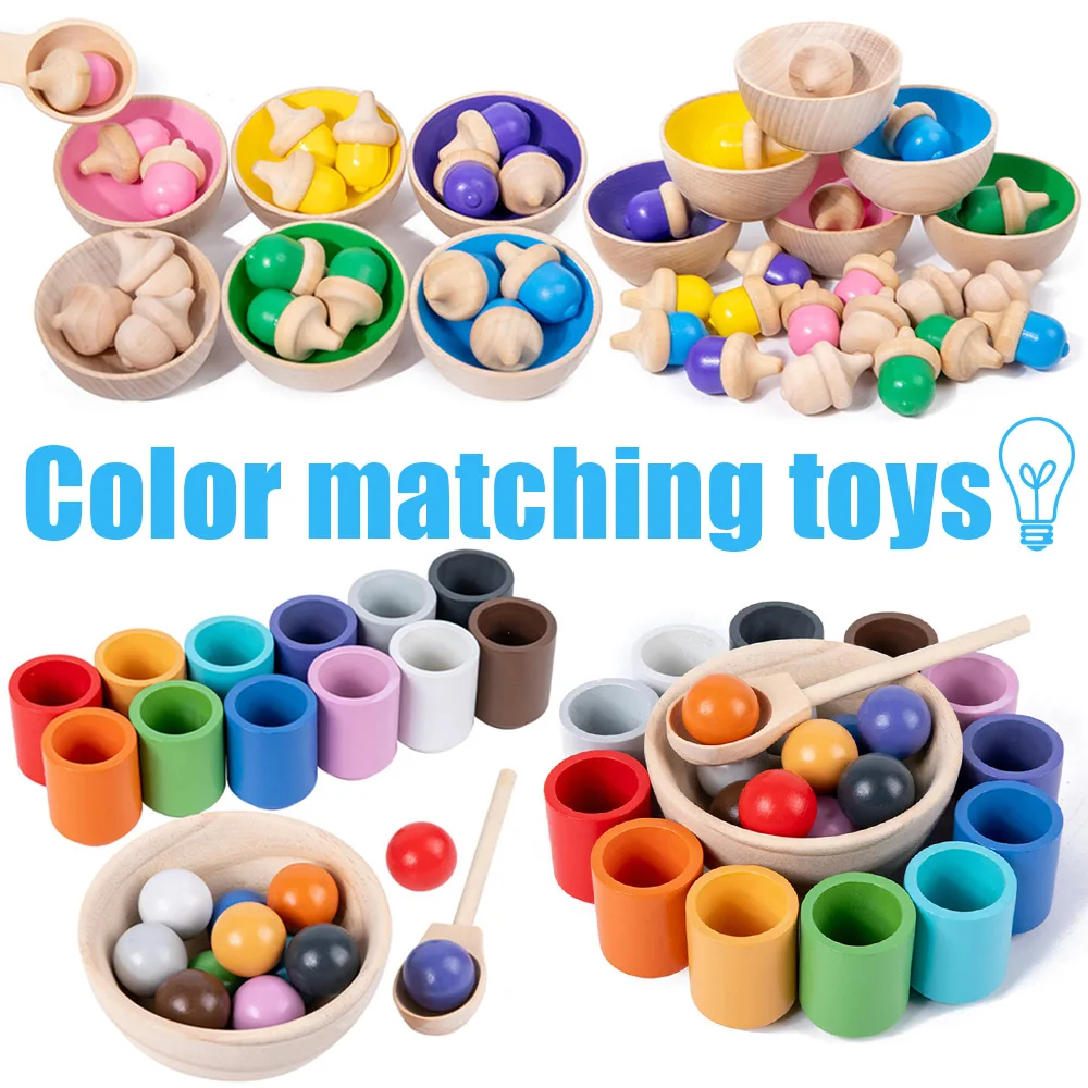 Wooden Montessori Sorting Toys for Children Clip Pinecone Ball Color Sensory - £29.78 GBP+
