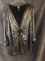 Vtg Studio 1940 Shimmering black silver undertones long sleeve blouse size 18/20 - £13.93 GBP