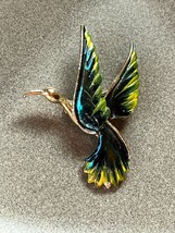 Vintage Gerry’s Signed Teal Blue Enamel w Yellow Painted Edges Goldtone BIRD Pin - £8.92 GBP