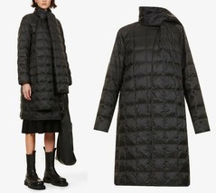Theory Womens Sz L Quilted Coat Black Long Down Puffer Detachable Scarf ... - £210.25 GBP