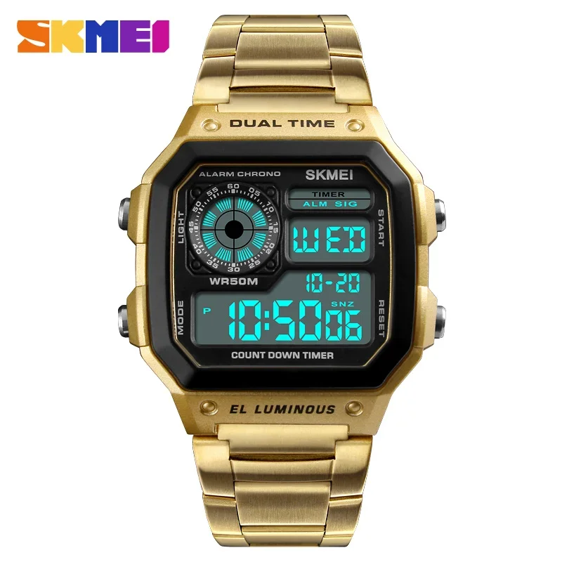 Stainless Steel Strap Digital Watch Reloj Hombre Sport Watch Men 5Bar Wa... - $23.62