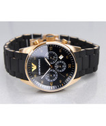 ARMANI AR5905 - MENS CHRONOGRAPH ROSE GOLD BLACK WATCH - £97.75 GBP