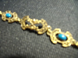 Florenza Goldtone Bracelet with Turquoise stones-Vintage - £27.91 GBP