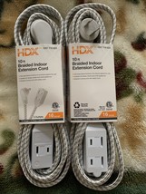 HDX Extension Cord 2 Prong 3 Outlet 10&#39; 16 Gauge Braided Indoor  Lot of 2 - £7.87 GBP