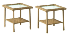 Living Accents PETS2021 Palmaro Square GLASS/STEEL End Side Table, Tan 2-PACK - £71.66 GBP