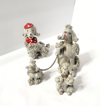 Lot Vtg Gray Spaghetti Poodles Mom w Chain Puppies + Grey Dog w Red Bow ... - £35.21 GBP
