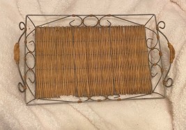 Vintage Large Natural Wicker and Metal Tray - £14.24 GBP
