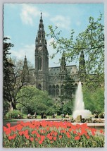 Iconic Vienna Rathaus Austria Flower Garden And Fountain Scene Vintage Postcard - $14.45