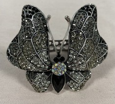 Bold Silver And Black Cuff Rhinestone Butterfly￼￼ Bracelet. - £20.19 GBP