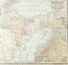 1917 Michigan Northern Peninsula Map Atlas Of The World WW1 Era US DWUU1A - $12.00