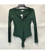 And Now This Womens M Dark Green Long Sleeve Notched V Neck Bodysuit NWT... - $26.87 CAD