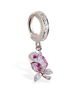 Sterling Silver Navel Ring Pave Set with Brilliant White CZs and Pink &amp; ... - £66.07 GBP
