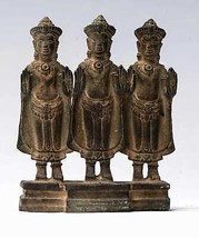 Antico Khmer Stile IN Piedi Protezione Statua di Buddha Triptych- 10.5cm/10.2cm - £240.13 GBP