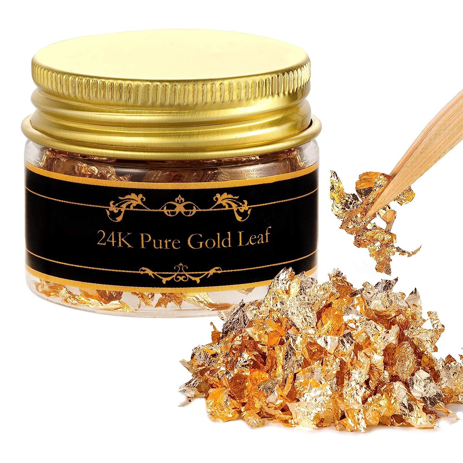 Primary image for Edible Genuine Gold Leaf Flakes With Tweezers - 30Mg 24K Gold Leaf Decorative Di