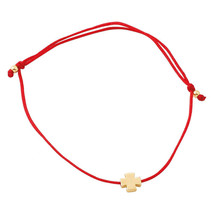 Bracelet chaîne rouge kabbale 14k or massif breloque croix grecque plus... - $127.88