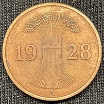 1928 A Germany  Weimar Republic Reichspfennig Wheat Coin Berlin Mint AU - $6.93