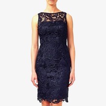 ADRIANNA PAPELL Illusion Neck Built-In Bra Navy Lace Sheath Dress US Size 6 - $29.99