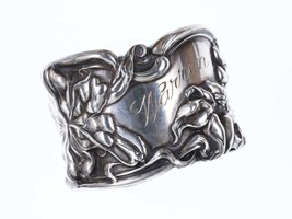c1900 Art Nouveau Sterling Napkin Ring Frank Whiting Lily/Florence with Warren M - £192.80 GBP