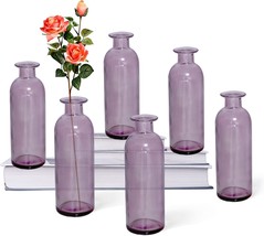 Paisener Bud Vase Set Of 6, Small Glass Vase Set, Purple Centerpiece Vases For - £30.47 GBP