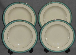 Set (4) Mikasa Fine Ivory Majestic Jade Pattern Rimmed Soup Bowls Made In Japan - £31.10 GBP