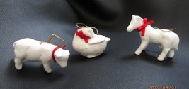 3 White Glazed Ceramic Animal Christmas/Holiday Ornaments Horse Cow Duck/Goose - £8.76 GBP
