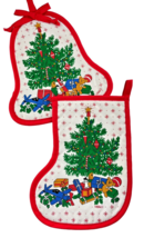 B&amp;D Vintage Christmas Potholders Bell and Stocking Shaped Quilted Back - $14.43