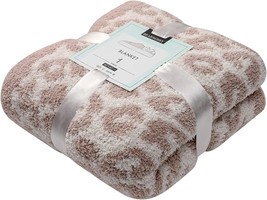 Stone/Cream, 50&quot; X 60&quot;, Bearberry Fuzzy Leopard Knitted Throw Blanket Soft Cozy - £37.53 GBP