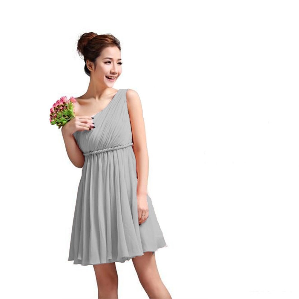 Kivary Women's Short One Shoulder Sash Bridesmaid Dresses Silver US 2