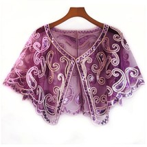 Classic Sparkling Sequin Capelet Shawl | Retro Beaded Pearl Shoulder Wrap - £35.16 GBP