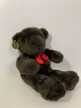 Westcliff Collection dark brown sitting teddy bear plush red ribbon bow  - $9.89