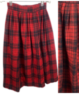 Ralph Lauren Skirt Red Black Plaid Tartan 100% Wool Vintage Pleated Size... - $249.99