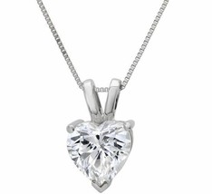 0.65 CT 14K WHITE GOLD SIMULATED DIAMOND HEART PENDANT NECKLACE + 18&quot; CHAIN - £98.24 GBP