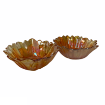 Carnival Glass Bowls Iridescent Amber Textured Leaf Design Vintage Lot O... - $26.01 CAD