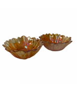 Carnival Glass Bowls Iridescent Amber Textured Leaf Design Vintage Lot O... - $26.01 CAD