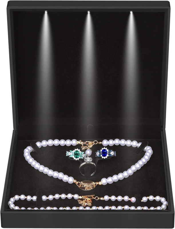 Large Velvet Jewelry Set Gift Box, Necklace Box with LED Light, Elegant Velvet G Item image 6