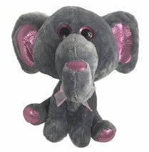Elephant Grey &amp; Pink 17” Large Plush Big Sparkle Eyes Shiny Ears Fun &amp; Fun Toys - £16.54 GBP