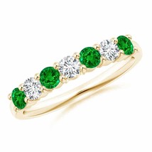 ANGARA Half Eternity Seven Stone Emerald and Diamond Wedding Band in 14K Gold - £1,242.81 GBP