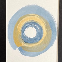 Enso Play Original Handmade Indigo Blue Gold Watercolor Painting Black Mat 8x10 - £36.59 GBP