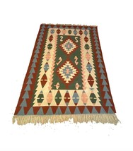Vtg Antique Handwoven Wool Flat Weave Fringed Turkish Aztec Area Rug 6&#39;8&quot;x8&#39; 7&quot; - £284.85 GBP