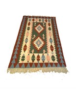 Vtg Antique Handwoven Wool Flat Weave Fringed Turkish Aztec Area Rug 6&#39;8... - £280.31 GBP