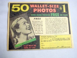 1956 Ad 50 Wallet-Size Photos, Western Studios, New York, N.Y. - $7.99