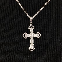 ROSS-SIMONS sterling silver &amp; CZ cross pendant necklace - 16&quot; cubic zirconia - £19.91 GBP