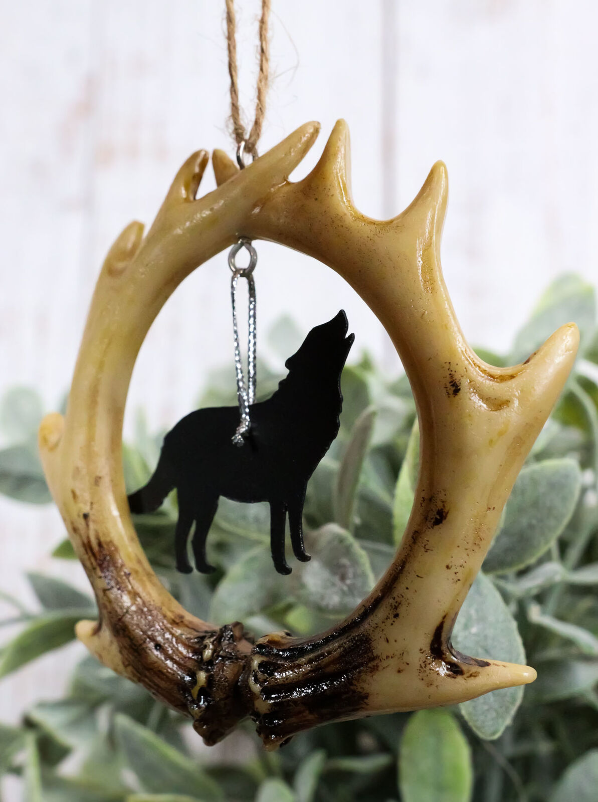 Rustic Western Deer Antlers Howling Gray Wolf Set of 2 Christmas Tree Or... - $18.99