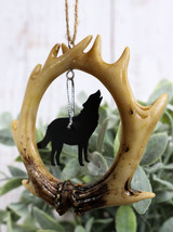 Rustic Western Deer Antlers Howling Gray Wolf Set of 2 Christmas Tree Ornaments - £15.26 GBP