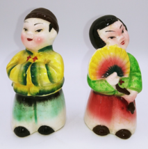 Vintage Asian 3.5&quot; Woman &amp; Man Couple Ceramic Salt &amp; Pepper Shakers PY Japan - £74.85 GBP