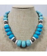 Vintage Necklace Statement 18 Inch Beaded Blue White Gold Tone - €12,41 EUR