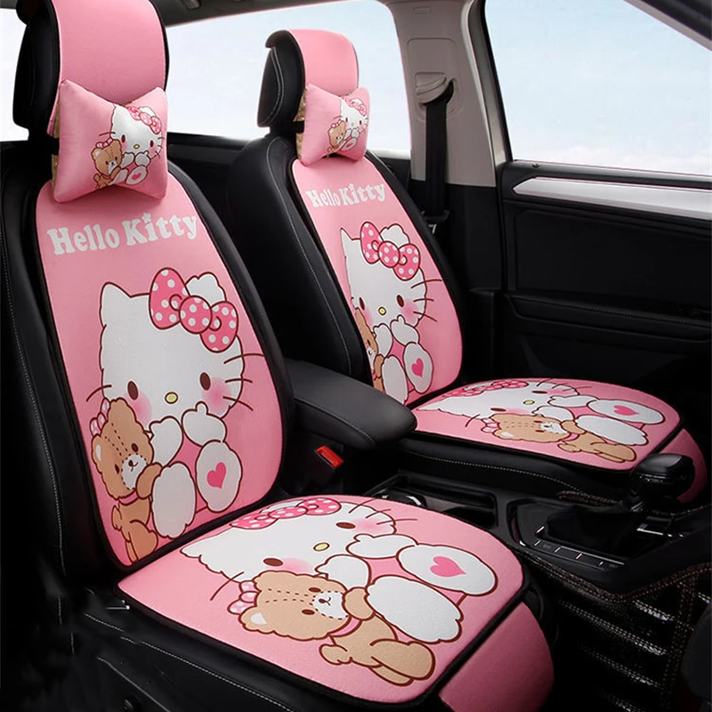 Sanrio Kawaii Hello Kitty Car Seat Cushion Cartoon Car Flax Breathable Seat - £12.55 GBP+