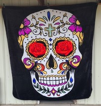 Sugar Skull Day Of The Dead Mexico Rose Flower King Size Blanket Bedspread - £53.77 GBP