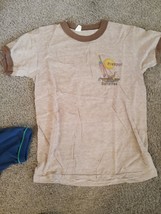 VTG RARE 70s 80&#39;s T-shirt Ringer Freeport Bahama&#39;s Brown Sailing Small Med. S M - £35.66 GBP