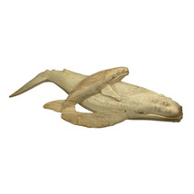 Beautiful Carved Teak Wood Humpback Whale and Baby Tabletop Statue 20 Inch - £70.05 GBP